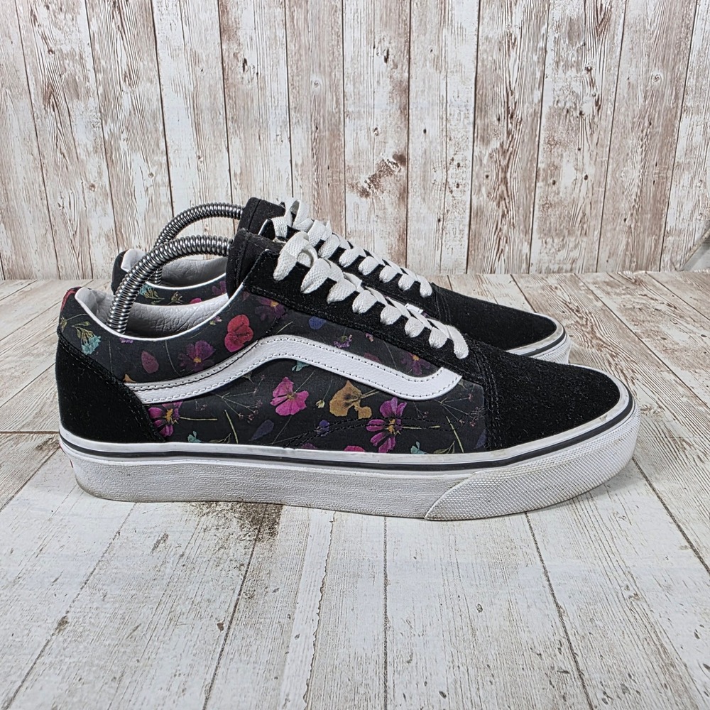 Vans Old Skool Floral Black Suede Canvas Skate Shoes Womens 10 Mens 8.5
